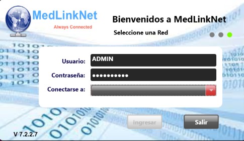 MedLinkNet Client — pantalla de acceso a la red de telemedicina